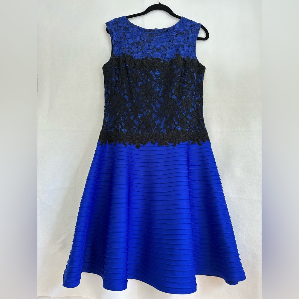 Tadashi Shoji Dresses Blue Black Lace Fit & Flare Dress Sz 12 Cocktail, Party